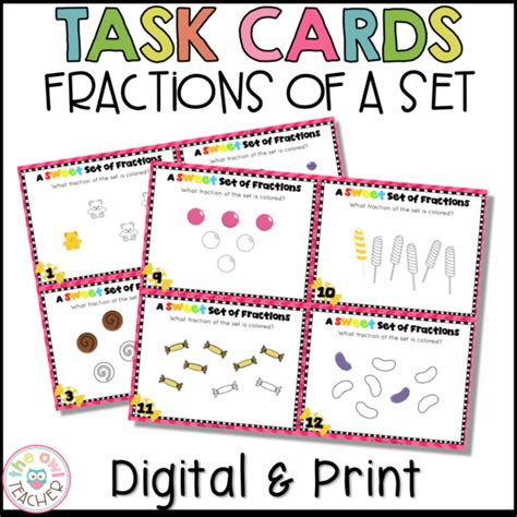fractions   set task cards printable digital version  owl