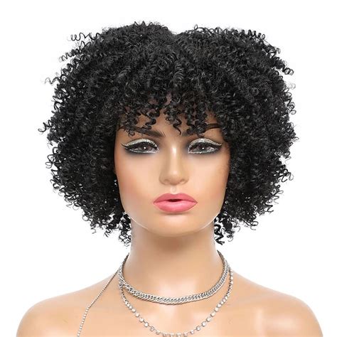 Short Curly Afro Wig With Bangs Afro Kinky Curly Wigs For Black Women