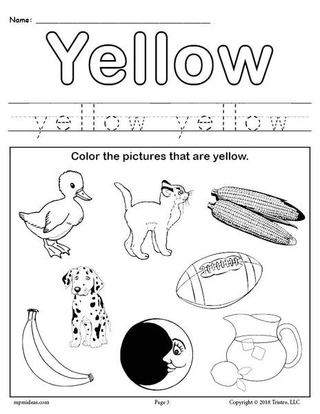 color yellow worksheet supplyme