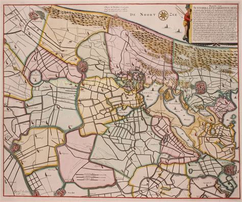 oude kaart kaart leiden en omstreken  eeuw originele gravure