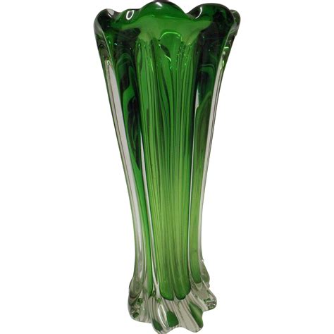 Murano Tall Gorgeous Fluted Emerald Green Vase From Molotov On Ruby Lane