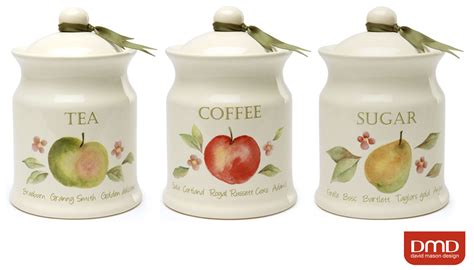 cream orchard fruits ceramic tea coffee sugar kitchen storage canisters