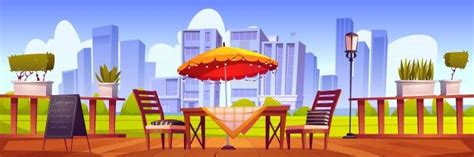 vector summer terrace outdoor city cafe coffeehouse anime background cartoon