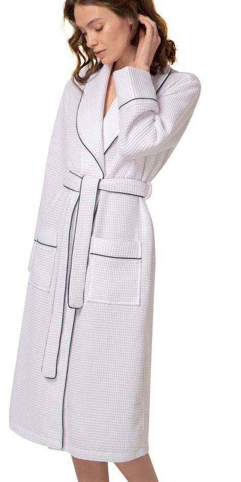 women s luxury waffle shawl collar robe with piping lightweight long