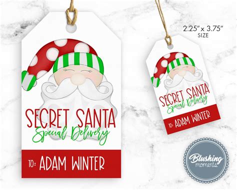 secret santa tags printable christmas secret santa claus etsy