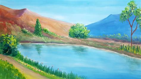 draw landscape scenery  poster colour step  step