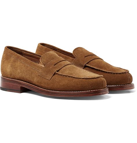 grenson peter brushed suede penny loafers  brown  men lyst