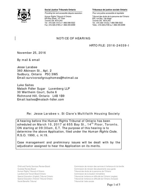 hearing notice discovery law witness