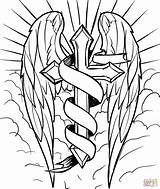 Cross Wings Angel Crosses Drawing Cruz Colorare Clouds Cristiana Crucis Clipartmag Croce sketch template