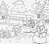 Scenery Coloring Winter Pages Drawing Outline Clipart Christmas Landscape Children Snow Beautiful Sketches Kids Natural Mountain Fall Teenagers Colouring Color sketch template