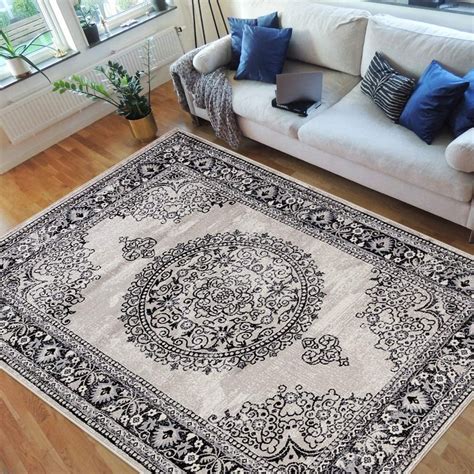 hr traditional rug  living room antiqued oriental champaign black
