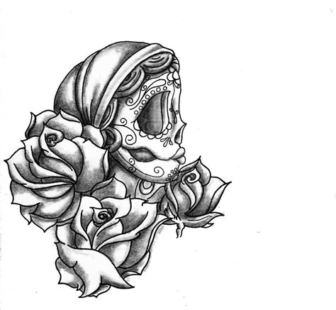 sugar skull girl and roses tattoo designs photo 1