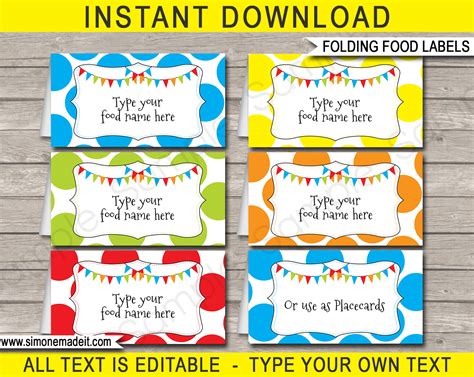 polkadot food labels place cards colorful  rainbow theme party