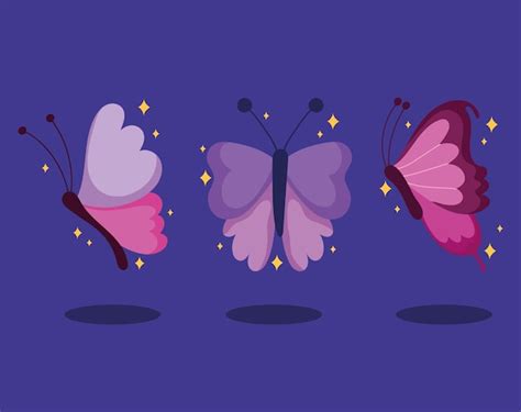 Iconos De Dibujos Animados De Mariposas Vector Premium