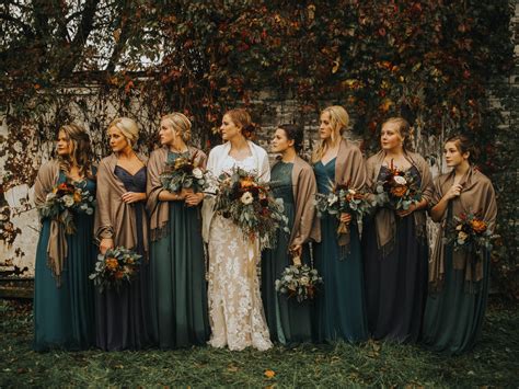 minnesota moody fall weddings mismatched bridesmaids   mismatched bridesmaids