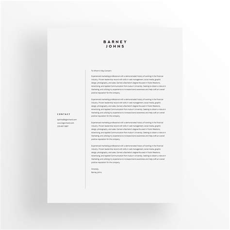 minimalist cover letter template editable design instant  ms
