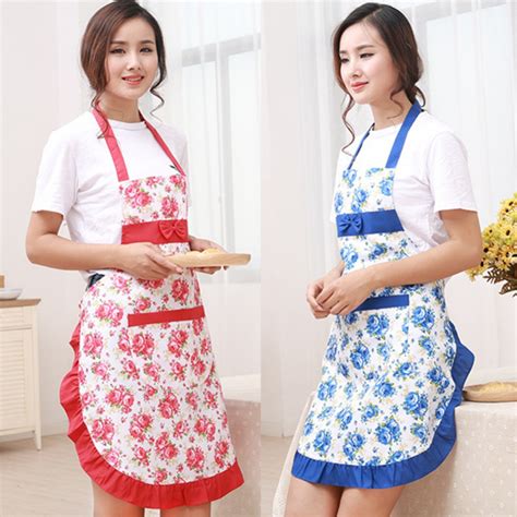 fashion kitchen apron  women bib cooking apron waterproof flower printed restaurant home