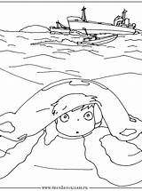 Ponyo Ghibli Falaise Sosuke Goldfish Tale Trulyhandpicked Coloringgames Totoro Imprimé sketch template
