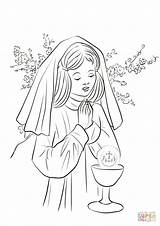 Communion Coloring First Girl Pages Printable Drawing Supercoloring Categories sketch template