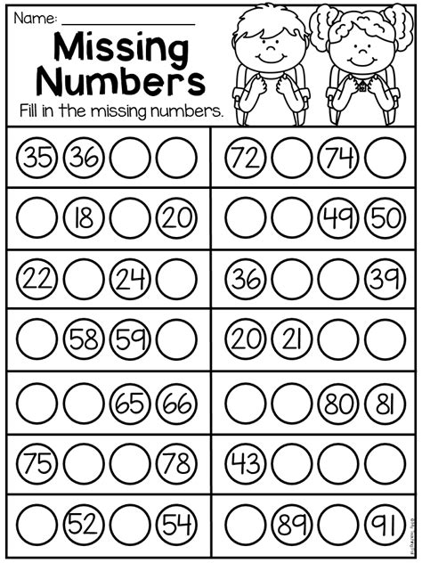 missing numbers worksheet   grade students students fill