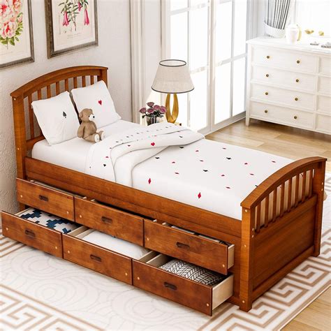 sentern twin size platform storage captain bed solid wood bed   drawers walmartcom