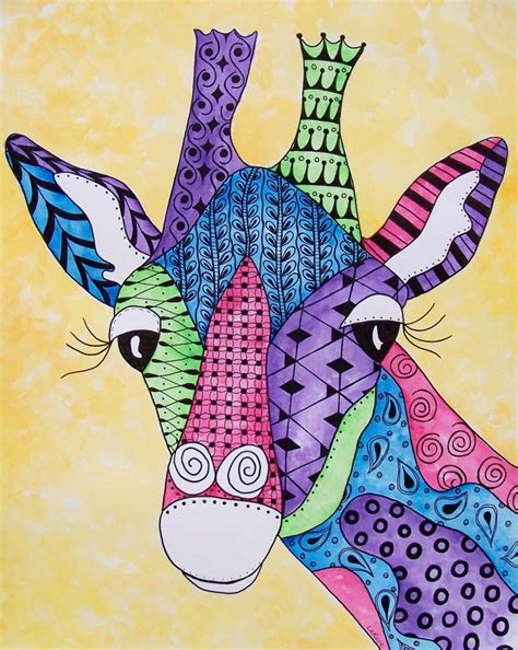 original zentangle doodle    watercolor giraffe zoo jungle animal