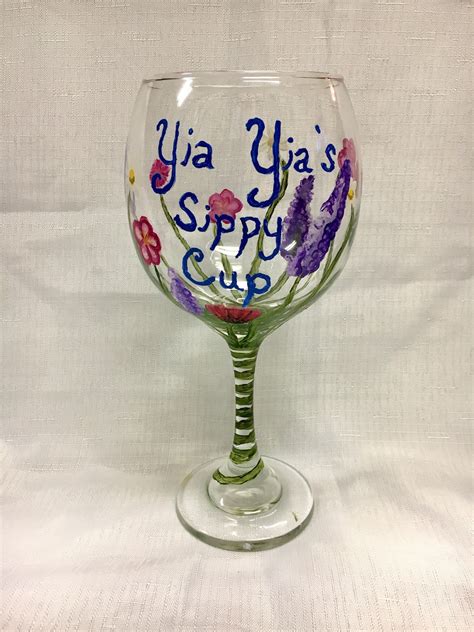 Wildflower Wine Glass Hand Painted Wine Glass Flowers Etsy