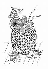 Cocktail Pineapple Colouring Printable Birds Sunglasses Tegning sketch template