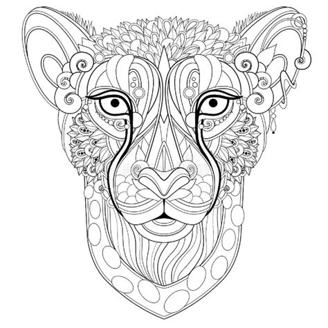 mandala cheetah face coloring page  print