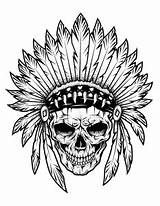 Skull Coloring Tattoo Indian Pages Chief Tattoos Adults Drawings Adult Tatoo Printable Color Native Drawing American Print Totenkopf Indien Vector sketch template