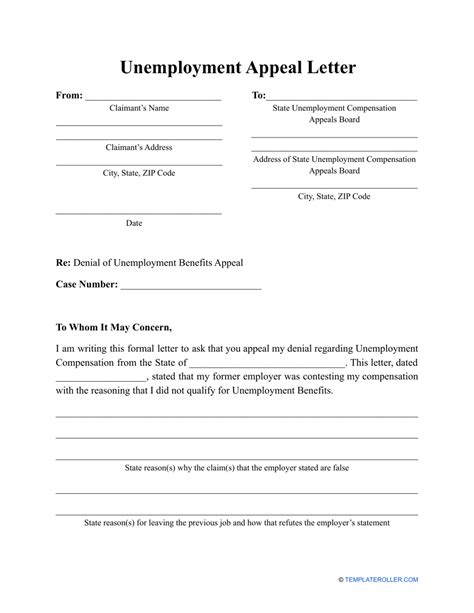 unemployment appeal letter template fill  sign