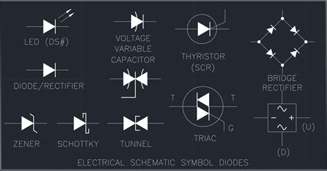 electrical schematic symbol diodes cad block  typical drawing