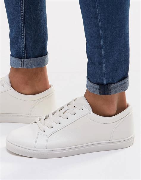 asos leather lace  sneakers  white lyst