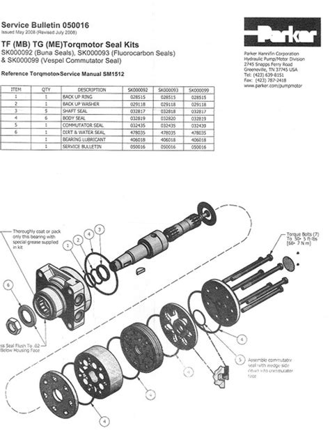 sk parker hydraulic wheel motor tg tf dg df series seal kit