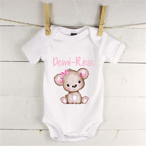 personalised baby girl teddy short sleeve baby vest
