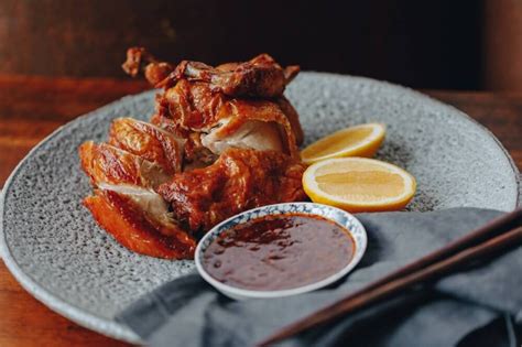 crispy skin chicken with chilli vinegar dipping sauce — farm to fork
