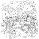Coloring Christmas Pages Adults Scene Winter sketch template
