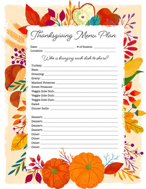 thanksgiving planning template