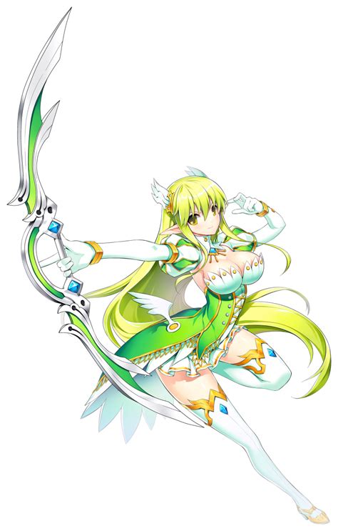1girl absurdres boots bow weapon bracelet breasts cleavage elsword