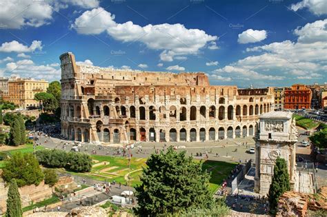 view   colosseum  rome italy high quality architecture stock