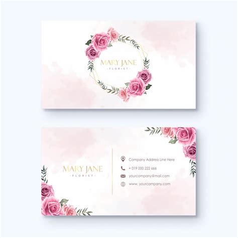 premium vector florist business card template watercolor flowers