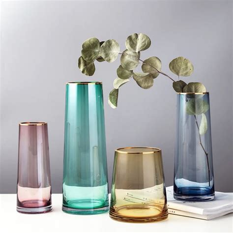 Tapered Colored Glass Vase With Gold Rim Colored Glass Vases Glass