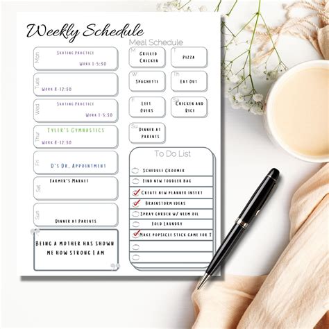 weekly planner insert  letter sized  printable digital etsy weekly planner inserts