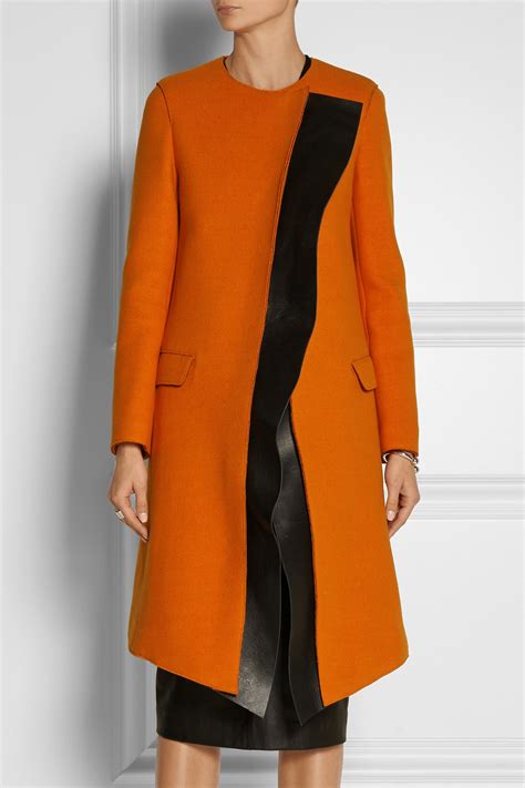 lyst neil barrett leather trimmed wool blend coat  orange