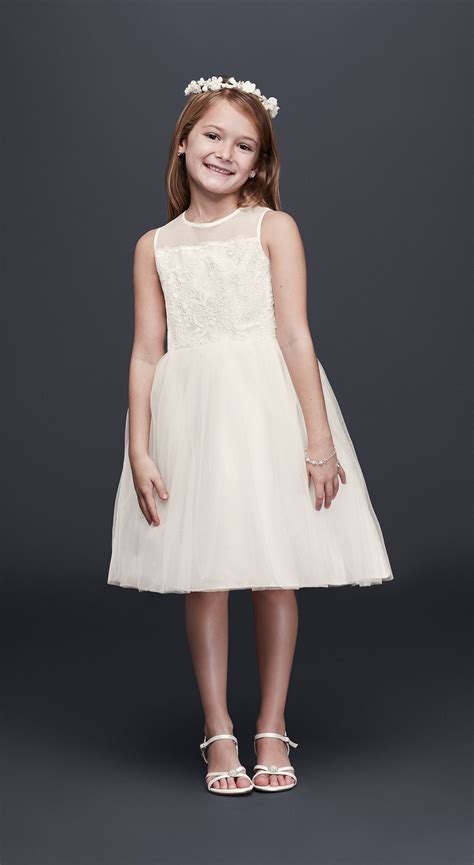 corded lace flower girl dress with tulle skirt david s bridal