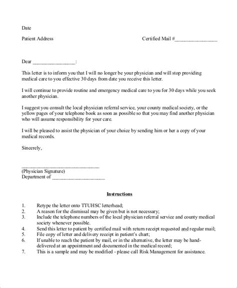 patient dismissal letter template collection