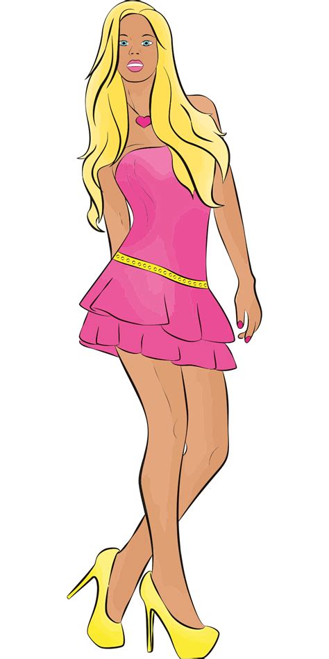 Drawing Slim Blonde In A Pink Dress Free Image Download