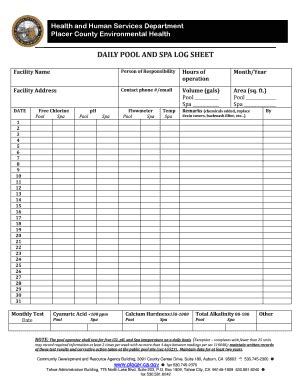 pool  spa log sheet fill  sign printable template