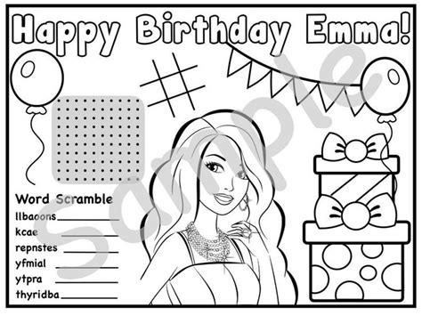 customizable set   barbie birthday printable coloring pages etsy
