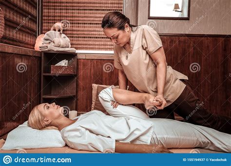 Relaxed Woman Getting Her Thai Massage Session Stock Image Image Of